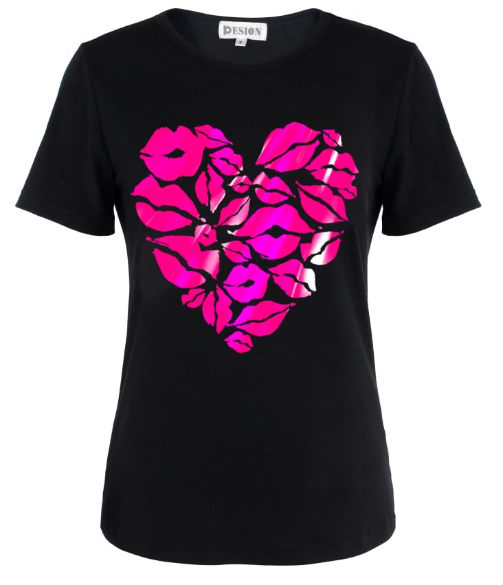 Image of PESION Womens Short Sleeve T-Shirt Sequined Tops O-Neck Funny Graphic Tees Blouse