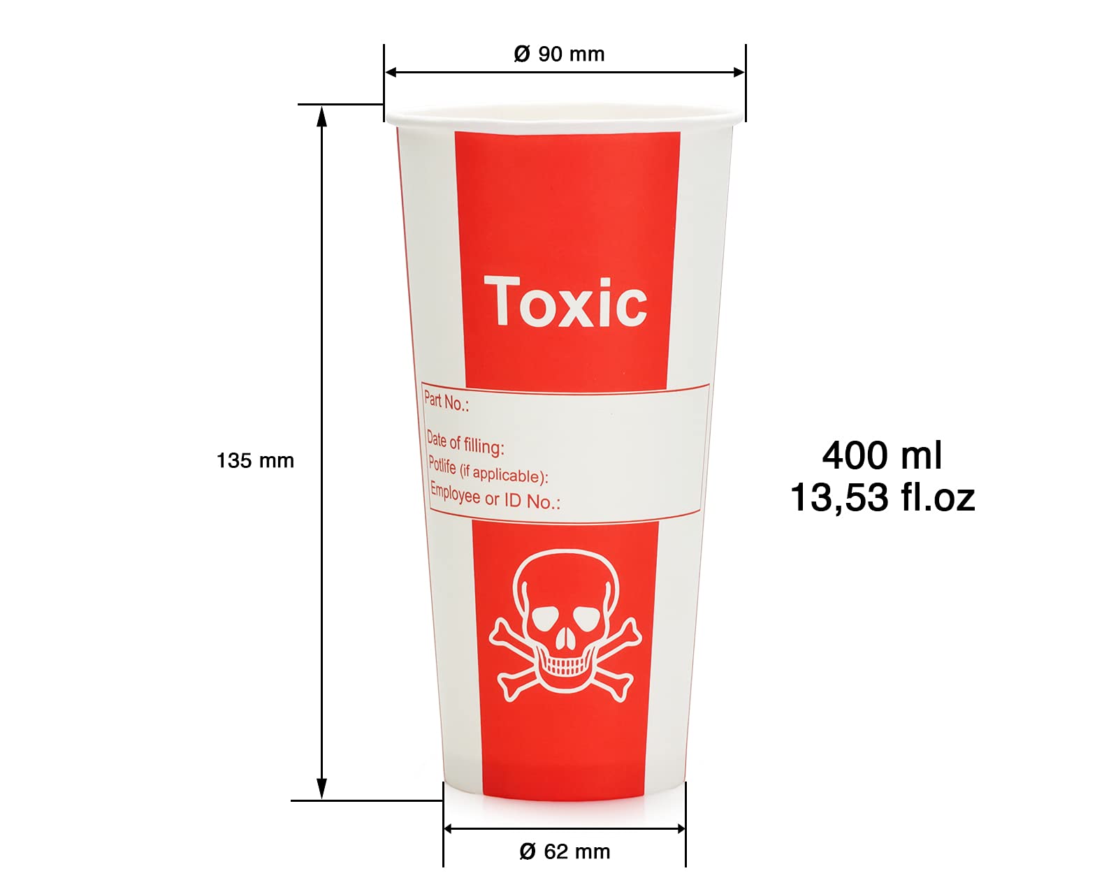 50 x papierowych kubków, kubek z trucizną toksyczne, papierowe kubki, kubki do laboratoriów lub na imprezę o pojemności 400 ml i trucizny wygląd