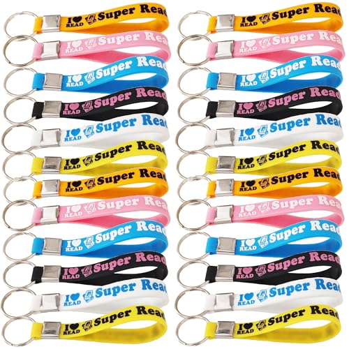 Yunahoo 24PCS Reading Motivational Silicone Key Chain I Love Book