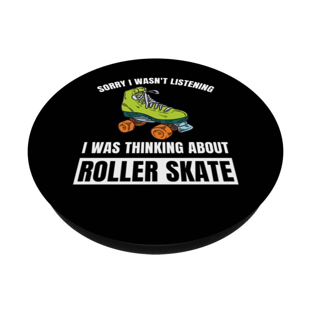 Roller Skate Lover Thinking About Roller Skate PopSockets Swappable PopGrip, Black - Image 2