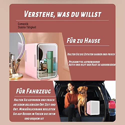 VNIMTI Mini Huidverzorging Koelkast 4 Liter/6 Blikken, Schoonheidskoelkast met Geleide Spiegel, Koeler & Warmer Kleine Compacte Koelkast voor Slaapzaal, Slaapkamer, Auto, Bureau (4L Roze) - Afbeelding 7