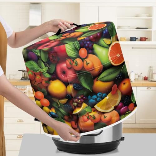 Image of Fruits Print Round Pressure Cooker Cover Popular | Dust Protection Cover Portable Carryable Air Fryer Lid Suitable for Kitchen Decor Small Appliance Accessories 8 Quart