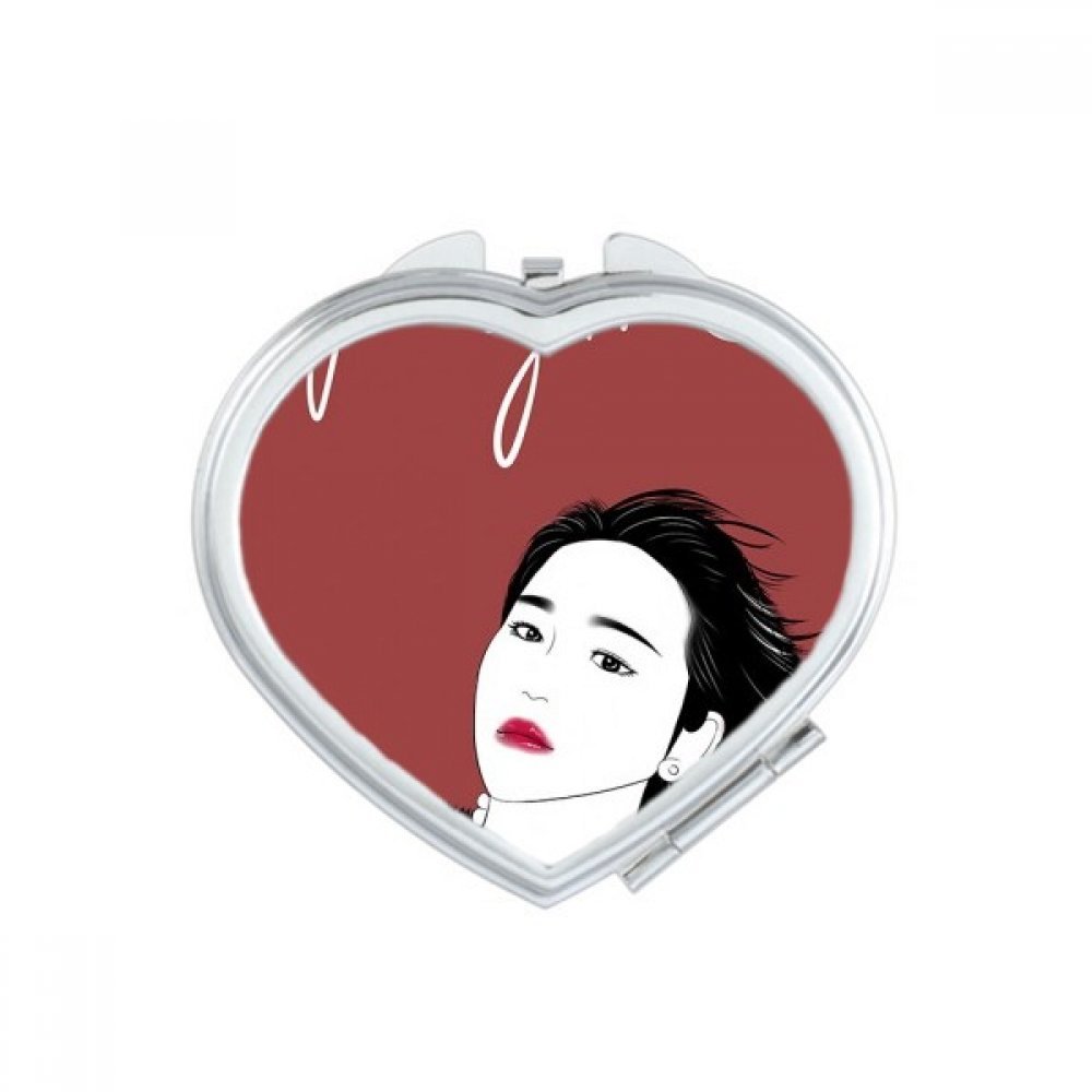 Miroir portable de poche grande fille cœur pour retouches maquillage en voyage