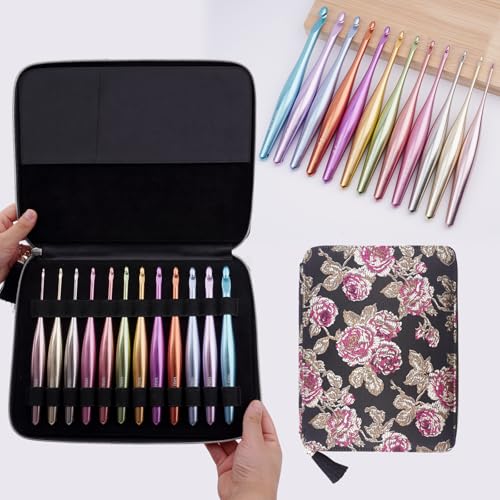 Mdoker Newest Aluminum Crochet Hook Set with Case Ergonomic Grip Crochet Hooks Non-Slip Hooks for Arthritic Hands Perfect Crochet Gift for Women 3mm-10mm