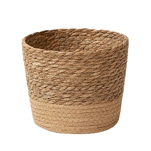 Cesta de paja para plantas de flores, maceta de césped para interiores y exteriores, maceta de jardín para decoración de bonsái plantable
