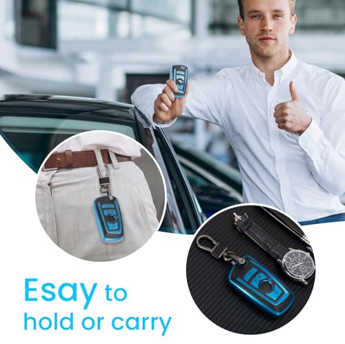 Image of Key Fob Cover for BMW, Leather-Style Keychain Tab Cover, Blue