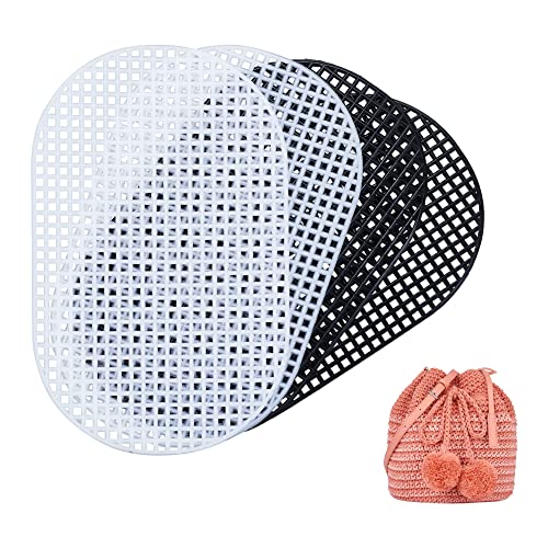 WADORN 4pcs Plastic Mesh Canvas Sheets for Embroidery 2 Colors Oval Mesh Knitting Crochet Bag Bottom 20.1x12.5 cm Blank Needlepoint Canvas Sheet Plastic Mesh Mat Acrylic Yarn Crafting Weaving Project