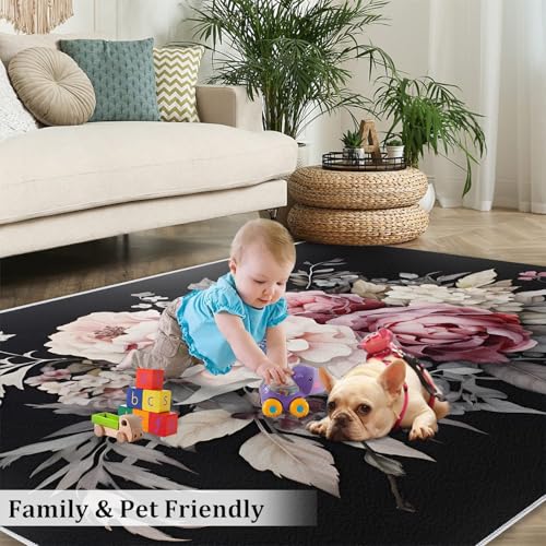 Tapete decorativo floral 4x6ft negro y blanco miniatura 5