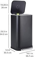 Vista 6 de Yaxa Basics Bote de basura rectangular de metal con pedal de cierre suave, 32 litros/8.5 galones, 14 pulgadas de largo x 14 pulgadas de ancho x
