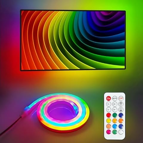 ICIH Waterproof RGB Color Change with Remote Controller Flexible TV 5V 12W USB LED Strip Light- 3.3ft/1m 60LEDs Cover