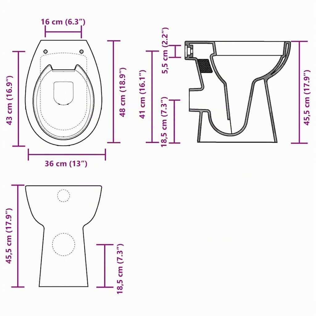 vidaXL Inodoro Sin Borde, Cerámica, Blanco, 50,5x36,5x50 cm, Asiento Soft-Close, Altura Extra Confort 7 cm, WC Compacto, Diseño Delgado, Baño, Descarga Higiénica