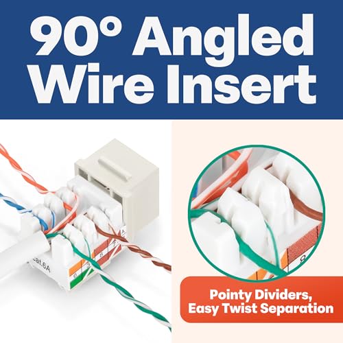 Image of Everest 90 Degree RJ45 Cat6A Keystone Jacks 10-Pack Light Almond