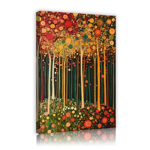 Forêt arbres floraux colorés art mural encadré décoration salon 30x45cm