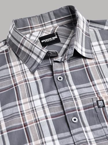 Image of Majestic Man Stylish Slim Fit Cotton Spread Collar Checked Casual Shirt for Men