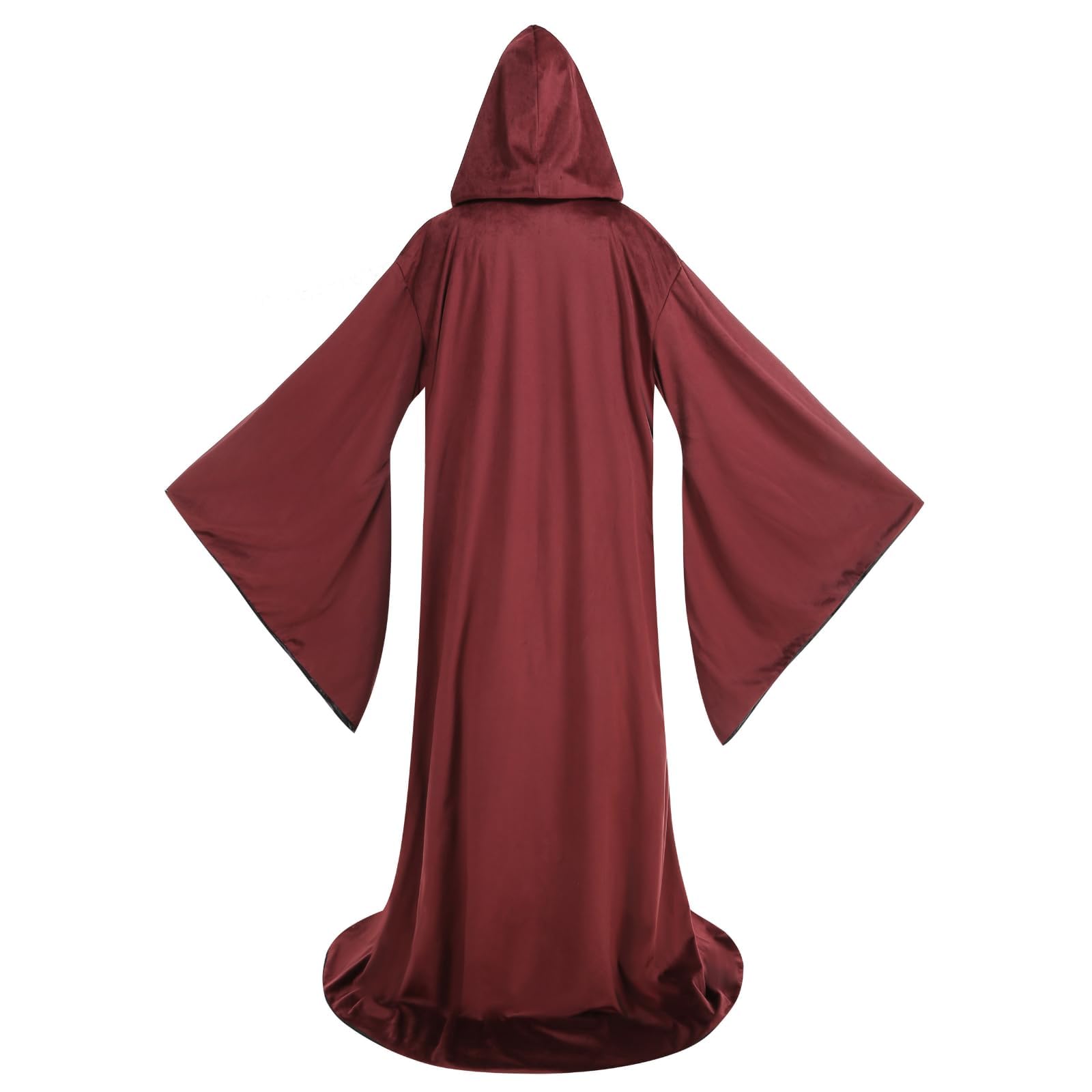 RRCBMD Two-Sided Wizard Robe Wizard Costume Claret Cloak with Hood Warlock Robe Cloak with Sleeves (Claret-170CM) - Image 2