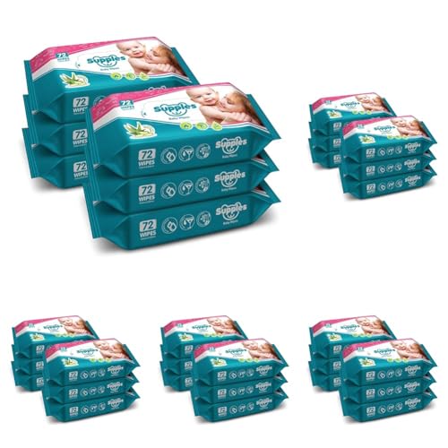 Image of Amazon Brand - Supples Baby Wet Wipes | 432 Wipes | 72 Wipes x 30 Packs | Enriched With Aloe Vera and Vitamin E | Alcohol-Free and Paraben-Free | Pure Water-Based formulation
