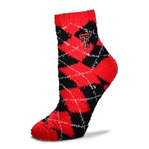 For Bare Feet NCAA Argyle Fuzzy Sleep Socks-Medium-Texas Tech Red Raiders