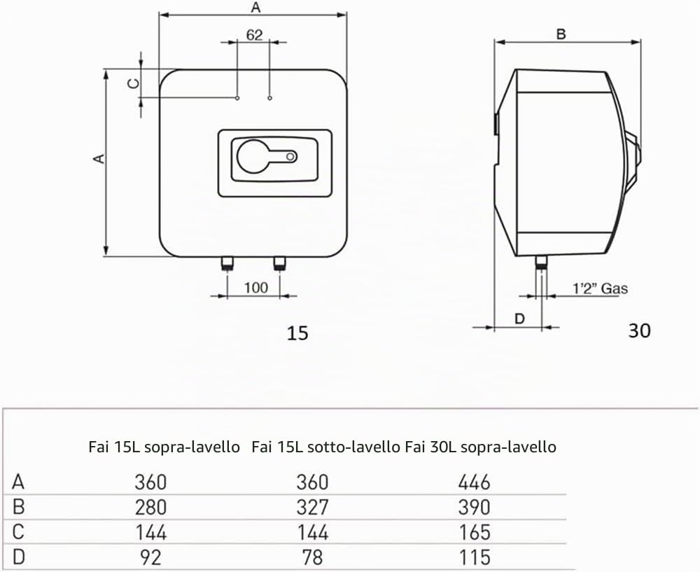 FAIS 15 IT EU, Scaldabagno elettrico su lavello 15 litri, 1500 W, facile da installare, classe energetica A. Progettato e realizzato per essere installato in Francia bianca
