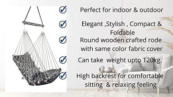 Kkriya Home Decor Cotton Hanging Swing | Swing for Adult | Balcony |Indoor |Outdoor with Weight Capacity 150kg. Made in India 3