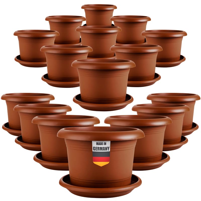 LIVINJA Terracotta 16-er Set Pflanzkübel 15cm Durchmesser - Kompakter Blumentopf für Innen & Außen, Ideal für Sukkulenten und Kräuter, Robust & Frostsicher