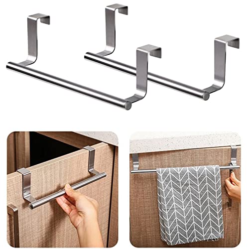Colgador de Paño de Cocina y Baño Colgador Trapos Cocina Toallero para Puertas Sujeta Trapos Riel para Colgar sobre la Puerta de Acero Inoxidable para Cocina y Baño, 2PCS