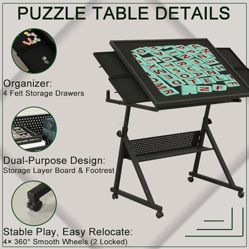 Plturdke Premium Puzzle Board with Storage, 1500-Piece Table & Adjustable Height, Non-Slip Surface for Long-Term Use & Hobbyists
