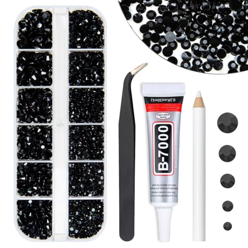 qiipii Pure Black Resin Rhinestones for Bedazzling Crafting 2mm 3mm 4mm 5mm 6mm Flatback Jelly Stones Diamonds Gems Charms for Nails Face Eyes Makeup Tumblers Bottles DIY Crafts Shoes Clothes Phones