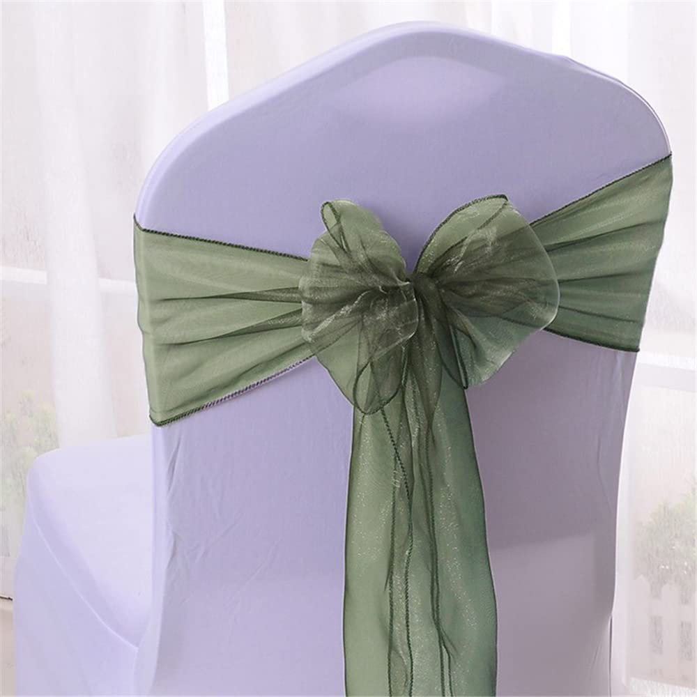 Highdi Dark Green Organza Sashes Chair Cover, Chair Bows Cover Wider Bows Sash Fuller Bows For Wedding, Event, Birthday And Party Decoration (10Pc,)
