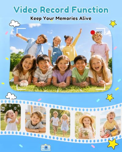 Image of GRENARO Instant Photo Camera, 1080P Toy Camera for Kids with Print, Built-in Puzzle Games & MP3, 2.4 inch HD IPS, 35 Filters, 16x Zoom, Christmas & Birthday Gift for Ages 3-12 (Blue)