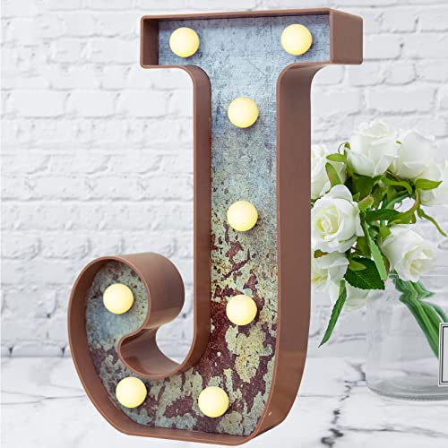 Image of LED Marquee Light Up Letters Industrial Vintage Style Lighted Letters Rust Metal Effect Marquee Letter with Lights Illumination Letter Signs for Christmas Wedding Birthday Party Home Cafe Bar Decor-J