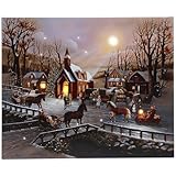 Framed LED Lighted Canvas Wall Print Art with Timer, Fiber Optic Lights Light Up Pictures, Powered by Batteries, Old Town Church Lit Up Painting, Canvas Fabric Poster for Home, Ready to Hang