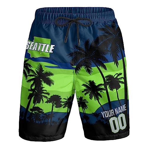 Custom Football Beach Shorts Personalized Sunset Swim Trunks Add Any Name & Number Fan Gift Boardshorts for Men Women Youth