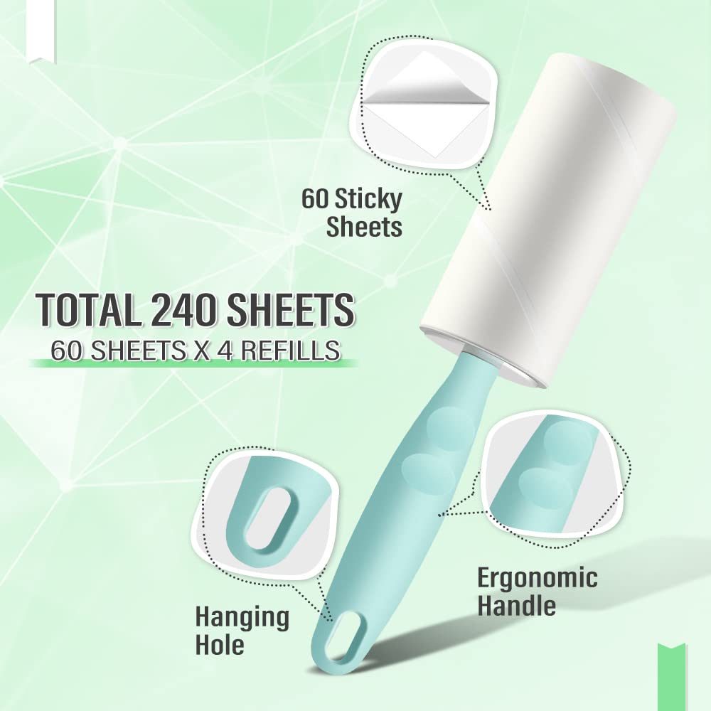 Rouleau Adhesif Vetement,Rouleau Poils Animaux,6 Rouleaux +1 Poignée,360 Feuilles Rouleau De Peluche Très Collant,Brosse Anti - Electroménager