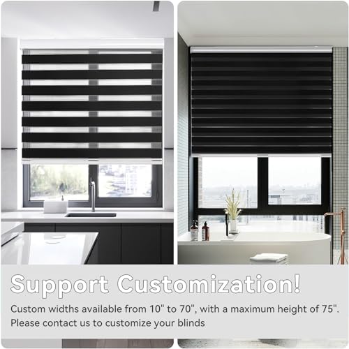 Joydeco Cordless Zebra Blinds for Windows, Dual Layer Free-Stop Zebra Shades Privacy Light Control for Day and Night, Light Filtering Sheer Blinds for Indoor Windows, Home (Black, 52" x 75" H)