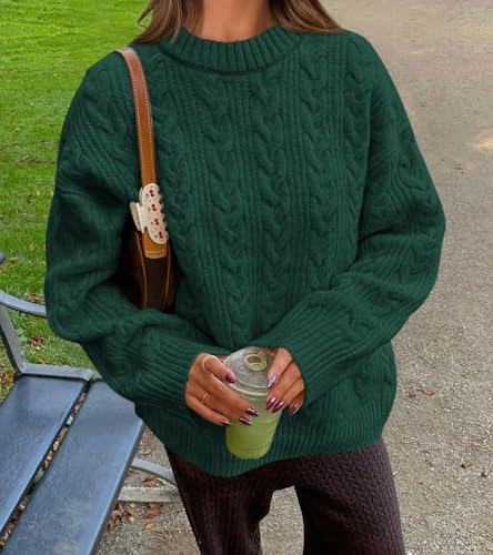 Okiwam Women's Oversized Sweaters Crewneck Cable Knit Pullover Casual Loose Fall Outfits Fashion Clothes 2025