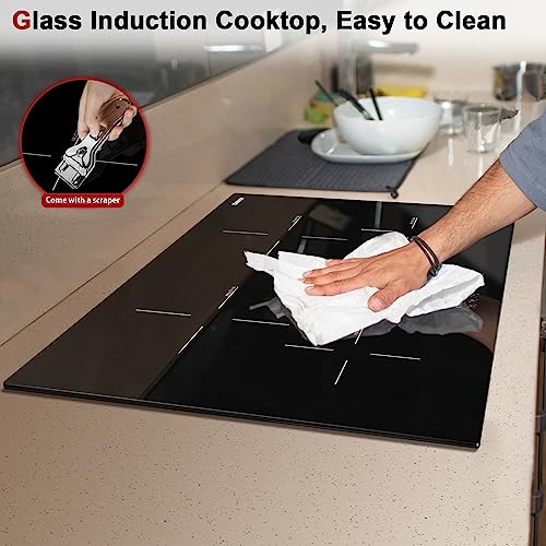 Image of Karinear 30 Inch Induction Cooktop, 4 Burners Electric Stove top, 240V | Sensor Touch Control, 9 Power Level Drop-in Induction Stove top, Child Safety Lock, Timer, 7200w, No Plug(come with a pot)