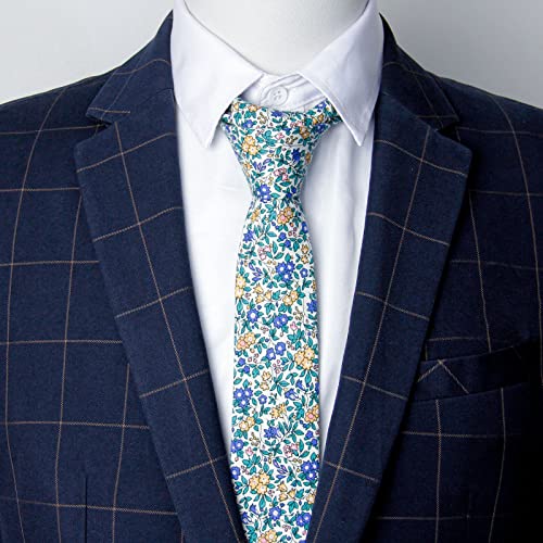 Image of Mantieqingway Men's Cotton Floral Neck Tie 2.56'' Printed Skinny Tie