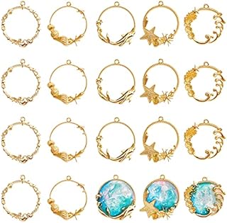 OLYCRAFT 20pcs Sea Theme Open Bezel Charms 5-Style Alloy Frame Pendants Color-Lasting Hollow Resin Frames with Loop for Resin Jewelry Making - Gold