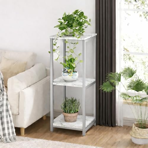 Image of Brown Art Shoppee Plant Stand Indoor Outdoor,Tall Metal Plant Stands, 3 tier Flower Pot Plant Holder, Modern Plant Shelf for Corner Living Room Garden Balcon (Silver & White)