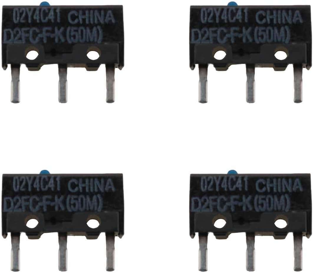 4PCS Micro Switch D2FC-F-K 50M Mouse Micro Switch 0.23x0.47x0.29In Service Life Up to 50 Million Times Micro Switch Blue Button Dot Black