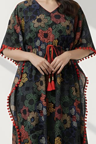 Image of Yash Gallery Womens Cotton Printed Kaftan Midi Dress Ethnic Wear