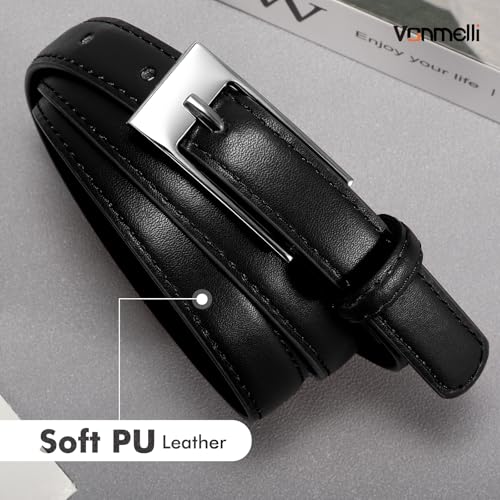 VONMELLI Thin Belts for Women Skinny Leather Belt Women for Dress Jeans Fashion Waist Belt with Sliver Buckle4