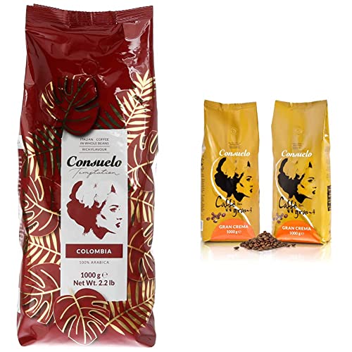 Café de Colombia en grano Consuelo, 1 kg & Gran Crema Café en grano italiano, 2 x 1kg