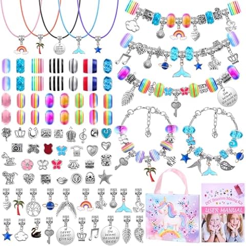 Thrilez DIY Bracelet Making Kit for Girls, 97Pcs Charm Bracelets Kit with Beads, Pendant Charms, Bracelets and Necklace String for Bracelets Craft & Necklace Making, Gift Idea for Kids and Girls Cover