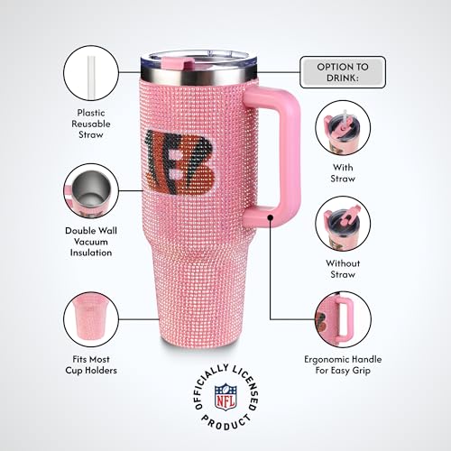 Image of The Memory Company Officially Licensed 40oz Pink Bling Game Day Tumbler, Cincinnati Bengals