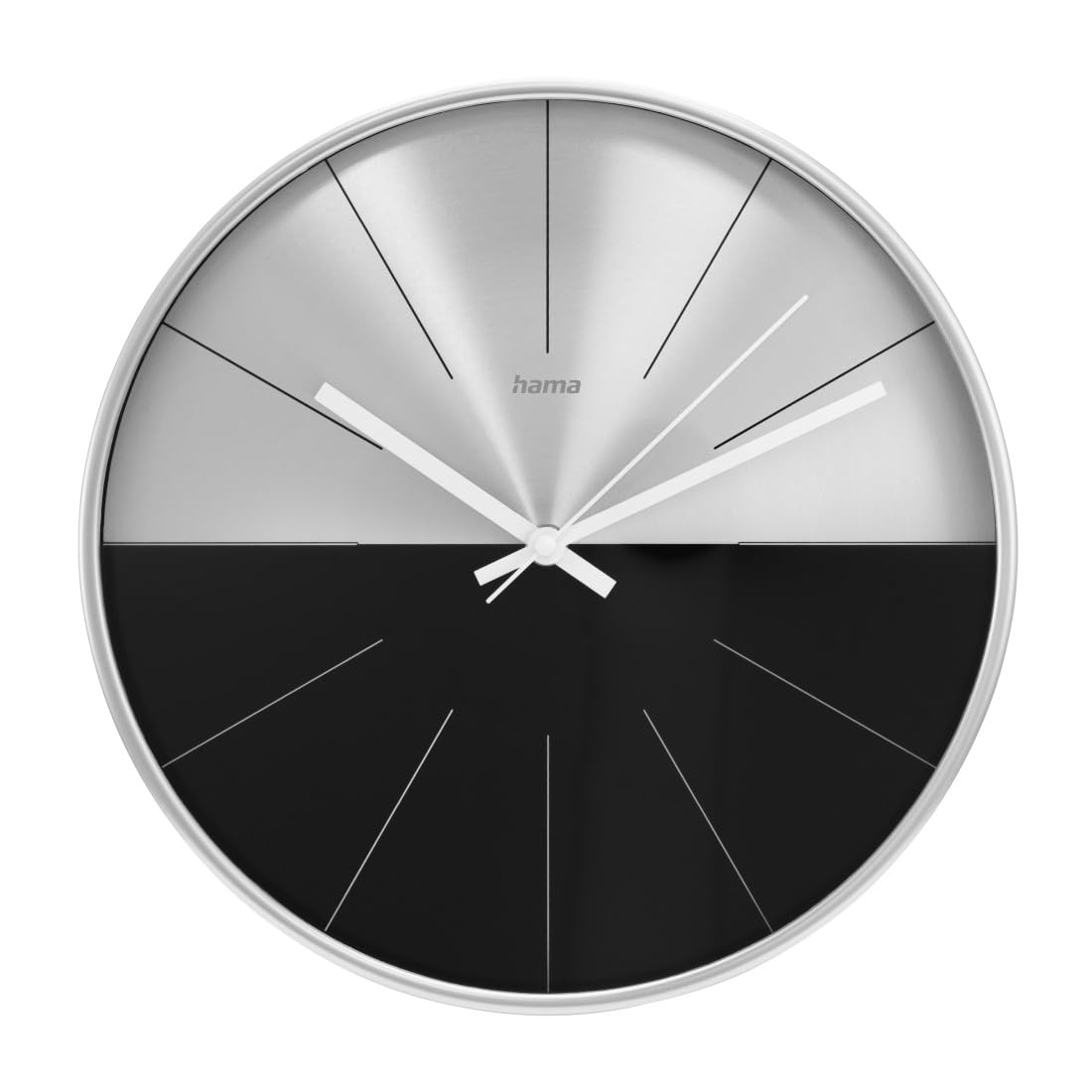 Hama Black & Silver Wall Clock Sardinia, Silent, Analog., Ø 30 Cm, Black/Silver