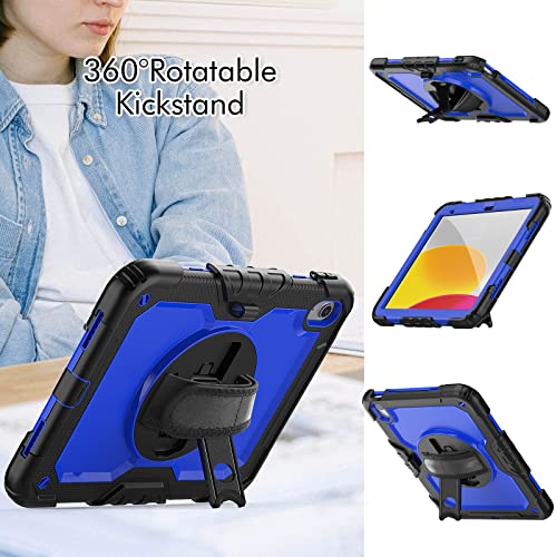 SIBEITU Case for ipad (A16) 11th/ 10th Generation10.9 Inch 2025/2022 with Screen Protector, Heavy Duty iPad Rugged Shockproof Cover with Stand & Strap for iPad 11/10 Gen Case, Blue