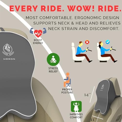 Image of MRRON Supreme Memory Foam Headrest Neck Rest Cushion - Ergonomic Car Neck Pillow Cervical Support for Neck Pain Relief in Office, Driving (Grey)
