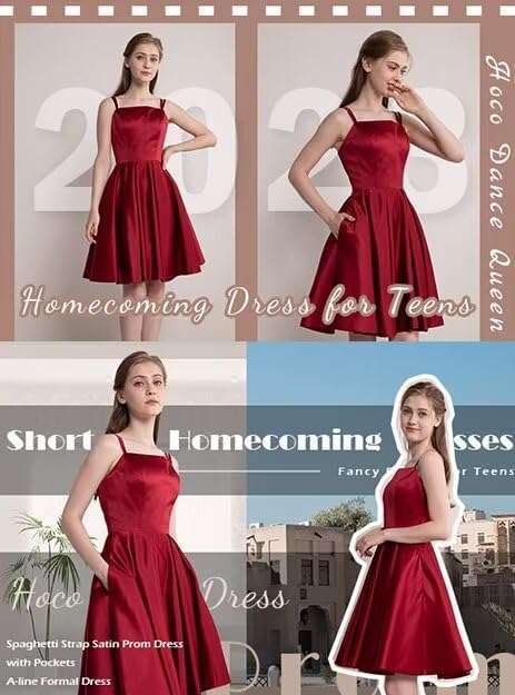 Tianzhihe Satin Homecoming Dresses for Teens 2026 Spaghetti Straps A-line Square Neck Short Prom Dresses with Pockets - Image 9