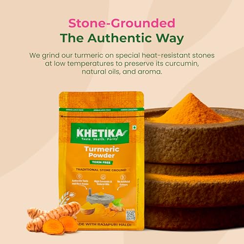 Image of Khetika Stone Ground Turmeric Powder 100g, Single Origin, With Natural Oils, High Curcumin, Toxin Free, Clean Label, Reusable Pouch